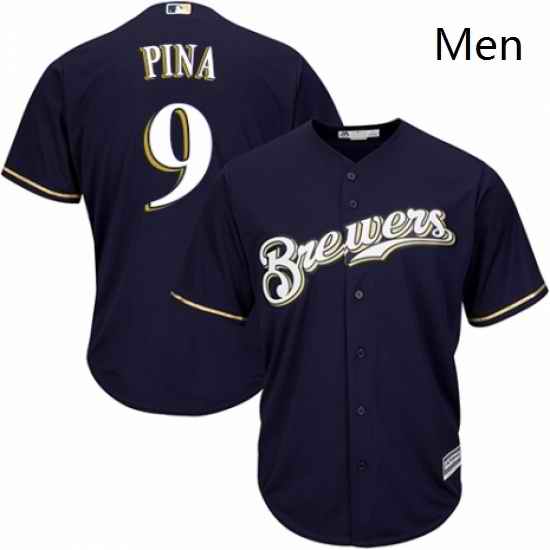 Mens Majestic Milwaukee Brewers 9 Manny Pina Replica White Alternate Cool Base MLB Jersey